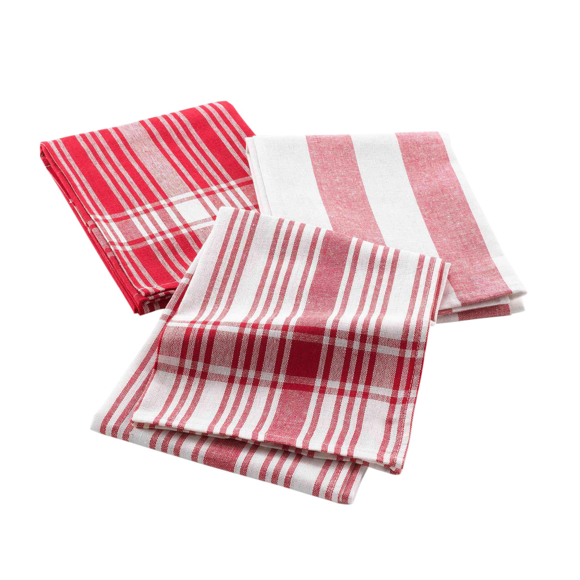 Douceur d'Intérieur Bayado 3 Tea Towels (50 x 70 cm) Red Woven Cotton