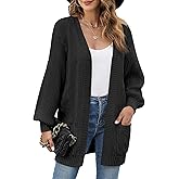 QIANSIQIANBO Women's Cable Knit Cardigan Sweaters Open Front Long Sleeve Oversized Cardigans Chunky Fall Pockets Outerwear