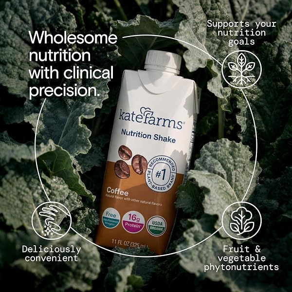 KATE FARMS ORGANIC NUTRITION SHAKE, COFFEE, 16G PROTEIN, 27 VITAMINS AND MINERALS, MEAL REPLACEMENT, PROTEIN SHAKE, 11 OZ BOTTLE