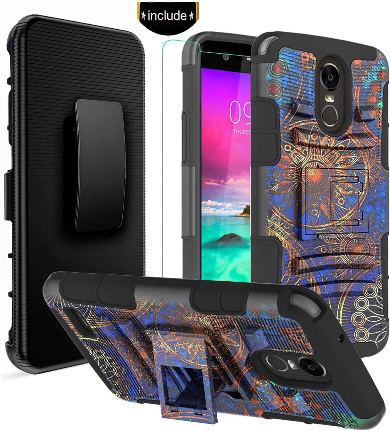 LG Stylo 3 Case, LG Stylo 3 Plus/Stylus 3 Case,[Heavy Duty] Armor Shockproof [Build-in Kickstand] Rugged Case with Belt Clip Holster and Tempered Glass Screen Protector for LG LS777-Gear Wheel
