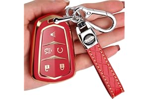 TECARATE for Cadillac Key Fob Cover - Key Fob Cover Case Holder for 2015-2019 Cadillac Escalade CTS SRX XT5 ATS STS CT6 Superior Soft TPU 360 Degree Full Protection (Red)