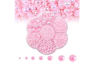 MLGDA 5600PCS Half Round Pearls Flatback Imitation Pearls for Crafts,7 Sizes for DIY Nails Art Crafting,Jewelry Making, Shoes,Cup,Phone Decoration (15 Light Pink AB)