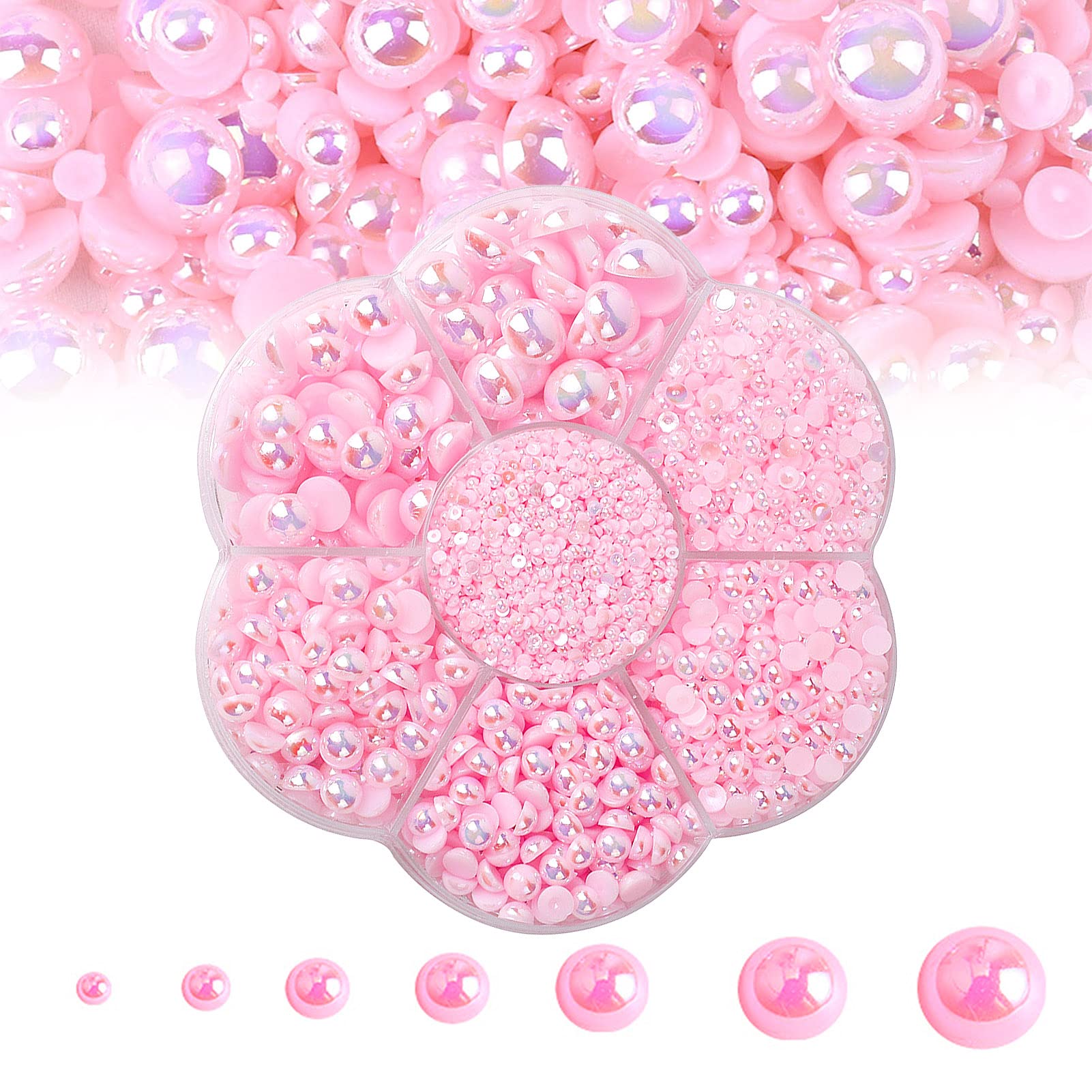 Photo 1 of 5600PCS Half Round Pearls Flatback Imitation Pearls for Crafts,7 Sizes for DIY Nails Art Crafting,Jewelry Making, Shoes,Cup,Phone Decoration (15 Light Pink AB)