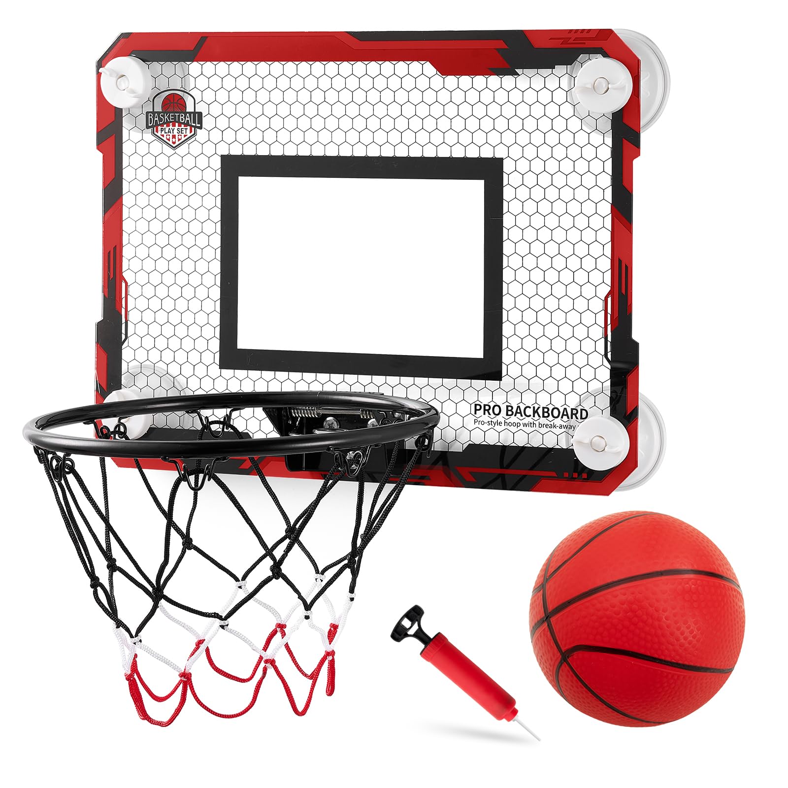 Photo 1 of (MISSING NET) RUNBOW Indoor Mini Basketball Hoops Backboard with Powerful Suction Cups,Wall Mounted Door Basketball Hoops,Toys with Balls Gifts for Kids Boys Teens (43x30CM, Blue with Scorer) (Red Ordinary)