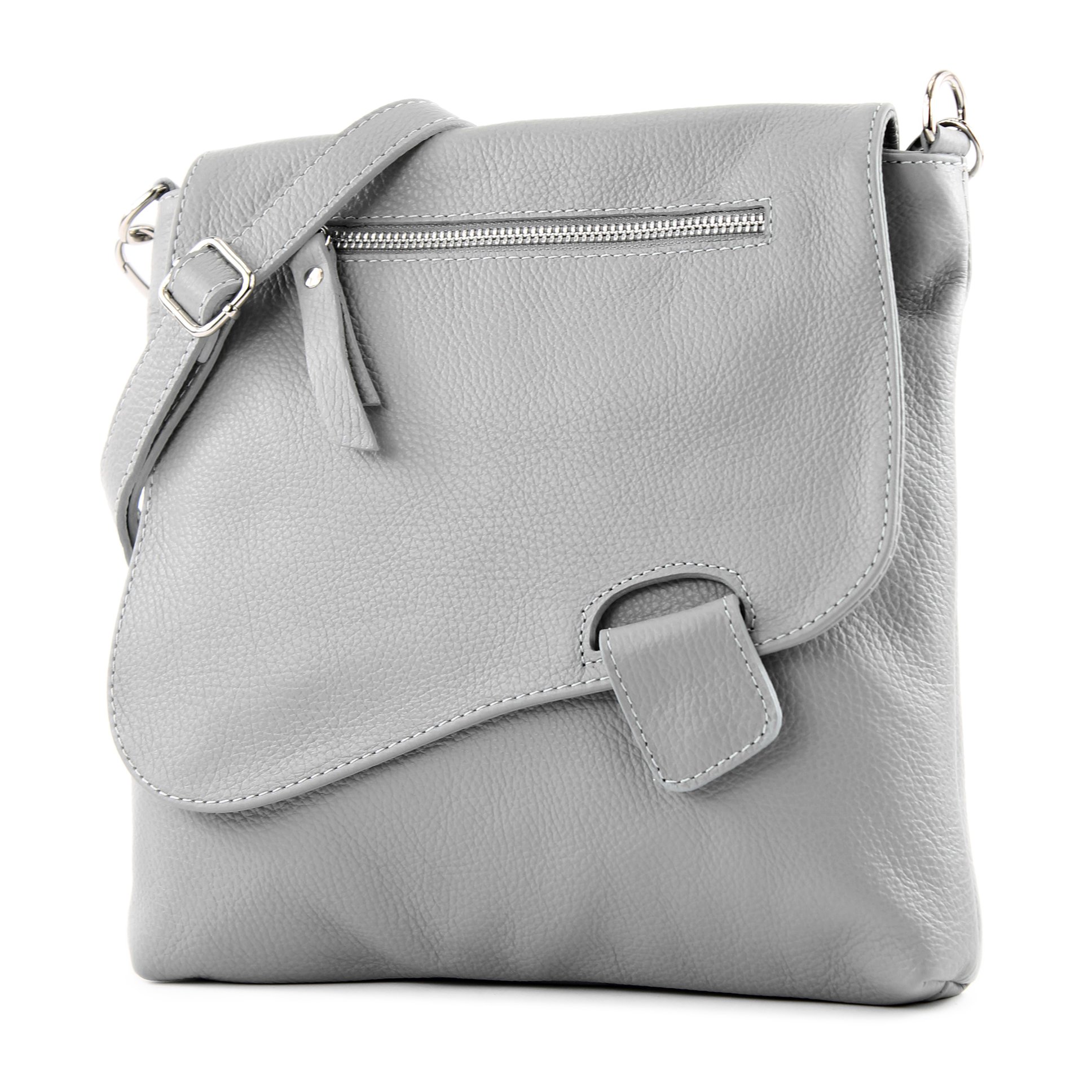 modamoda de - T146 - ital messenger bag shoulder bag made of leather, color: telegrey
