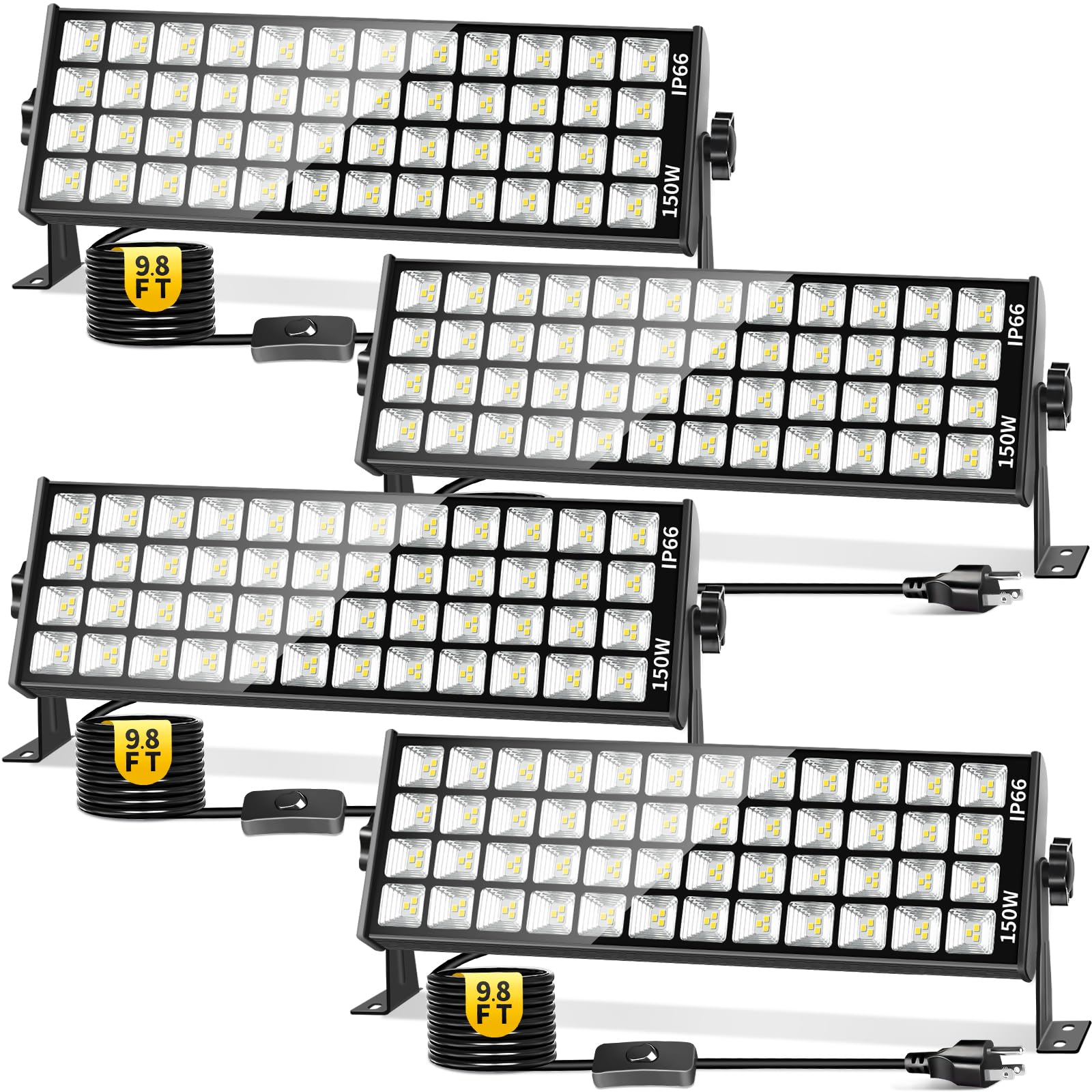 Photo 1 of 150W LED Shop Light 18000LM Ultra Brighter, 6000K Garage Light with 9.84FT Power Cord and On/Off Switch, IP66 Waterproof Outdoor Work Shop Lights for Garage Workshop Warehouse Factory Yard, 4 Pack