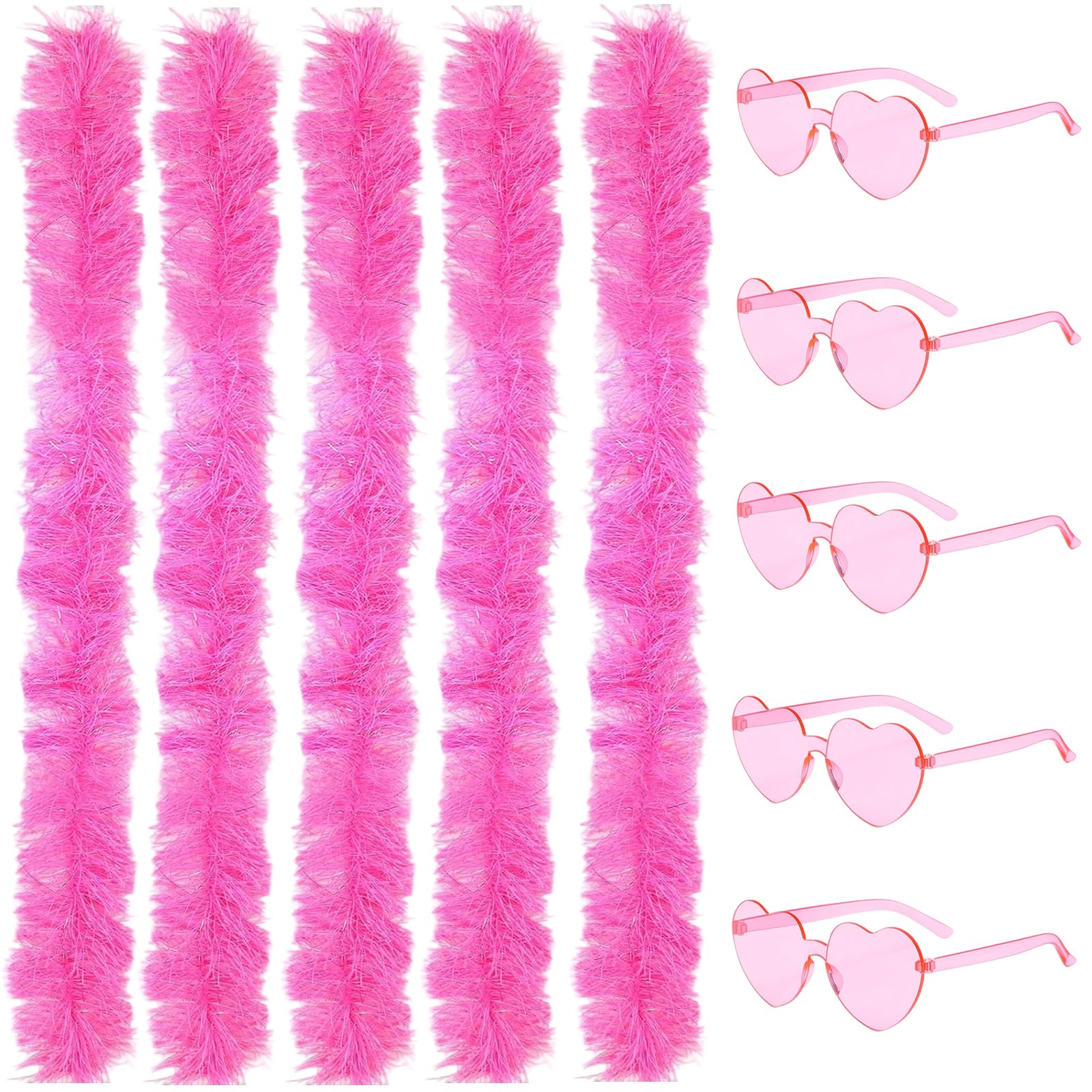 10Pcs Pink Feather Boa, Feather Boa, Artificial Fluffy Pink Feathers Multi Piece Set Decoration, Suitable for Girls' Halloween Carnival Parties, Role-Playing, Wedding Dance, Festival Celebrations