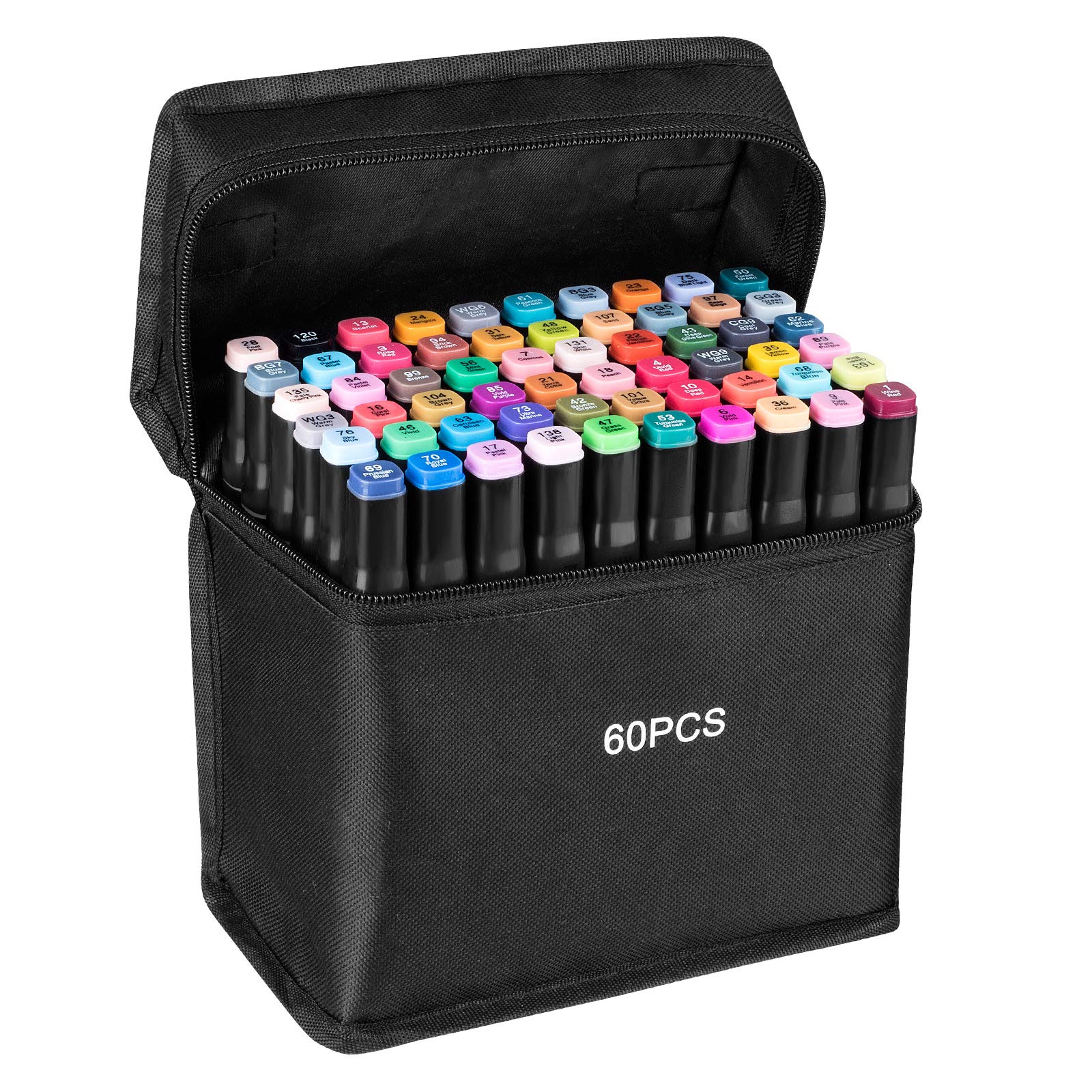 wsryx Colours Art Markers Set, Alcohol Sketch Drawing Twin Markers, Dual Tips Brush Permanent Pens Set for Kids Adults Artist (60 black)