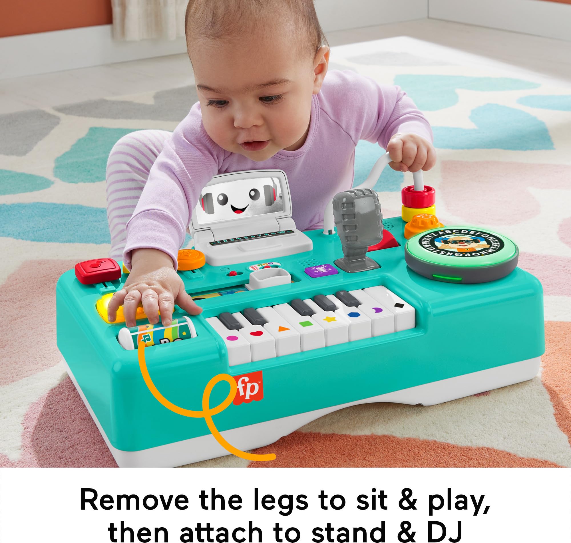Fisher-Price Baby & Toddler Toy Laugh & Learn DJ Table with Smart Stages Content & Activities for Infants Ages 6+ Months, Multilanguage Version