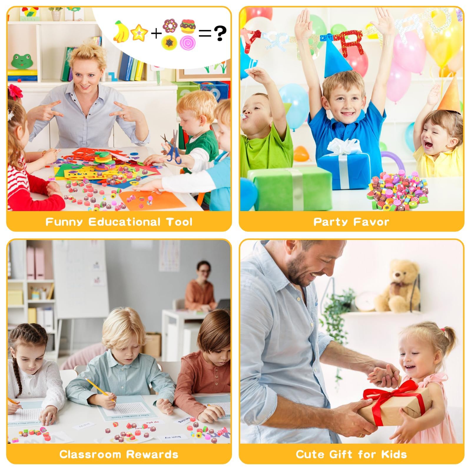 Food Heart Mini Erasers for Kids Bulk Cake Fruit Cute Erasers 170Pcs Desk Pets Classroom Prizes Game Rewards Party Favors Back to School