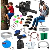 Olenyer Zipline for Backyard Kids and Adults: 200FT Zip line Kits | Up to 400 LBS|Quick Tighten|Thickened Seat|Updated Removable Design Trolley