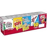 Kellogg's Breakfast Cereal Assorted Variety Pack, Corn Flakes, Frosted Flakes, Frosted Mini-Wheats Original, Raisin Bran, Froot Loops, Corn Pops, Rice Krispies, Special K Original, Single Serve, 10.94 oz (10 Count)