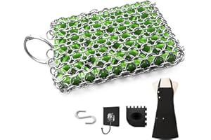 YAKUST Cast Iron Pan Chainmail Scrubber Cleaning kit, 316 Stainless Steel Cleaner Cast Iron Scrubber with Silicone Insert Cast Iron Griddle Cleaning Brush
