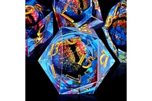 Wecool Handmade Resin Sharp Edge DND Dice Set 7pcs for Dungeons and Dragons TTRPG Games, Multi-Sided RPG Polyhedral Resin Sharp Edge Dice Roleplaying Games