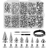 354 Pieces Punk Spikes and Studs Kit, Anglecai 8 Size Cone Spikes Studs Metal Tree Punk Studs for Clothing Spike Rivets for Leather Craftsmanship, Punk Style Clothing Accessories