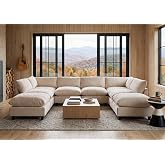 Iroomy Oversized Modular Sectional Sofa U Shape Deep Cloud Couch, Beige | Uncompressed Oversized Comfort Deep Seat, Extra Large Arm Pillow, Hardwood Frame, Premium Chenille, Modern, Removable Cover