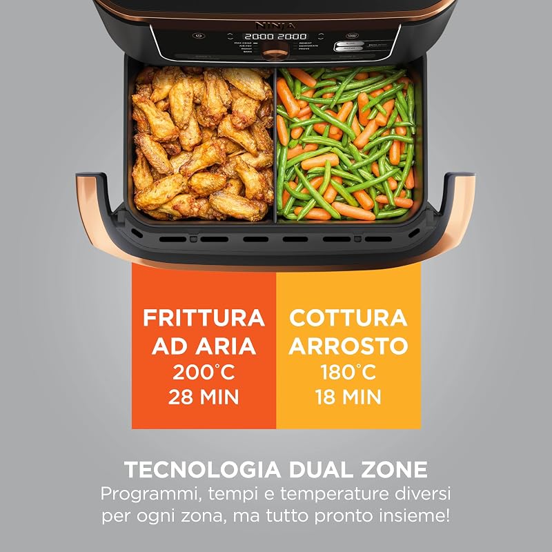 FlexDrawer, Friggitrice ad Aria XL, Doppia Zona, 10,4L, Nero/Rame