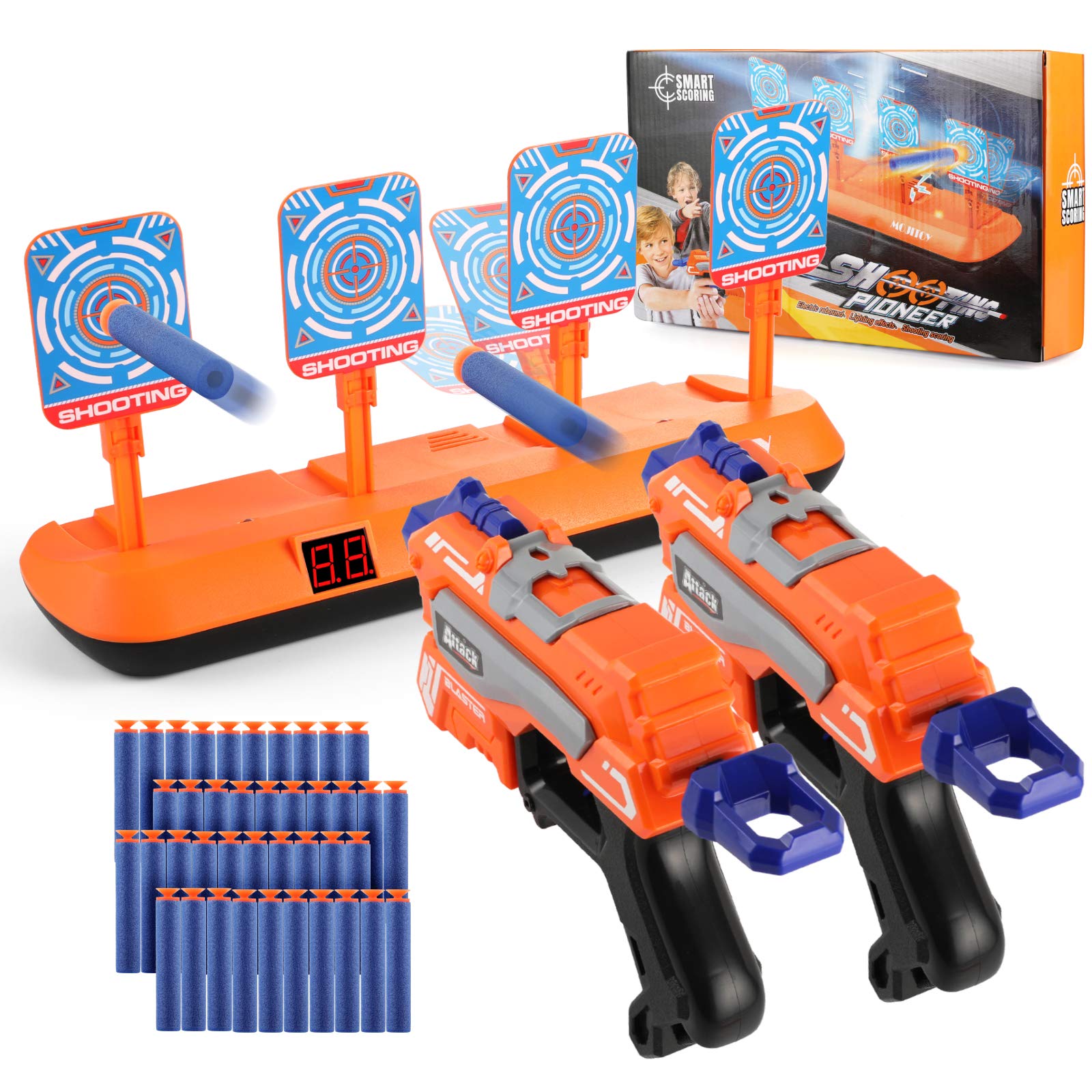 Electric Scoring Auto Reset Shooting Digital Target with 2 Foam Dart Toy Shooting Blaster & 20Pcs Refill Darts, Battle Mode Target for Nerf Guns, Fun Toys for 5,6,7,8,9,10+ Years Old Kids