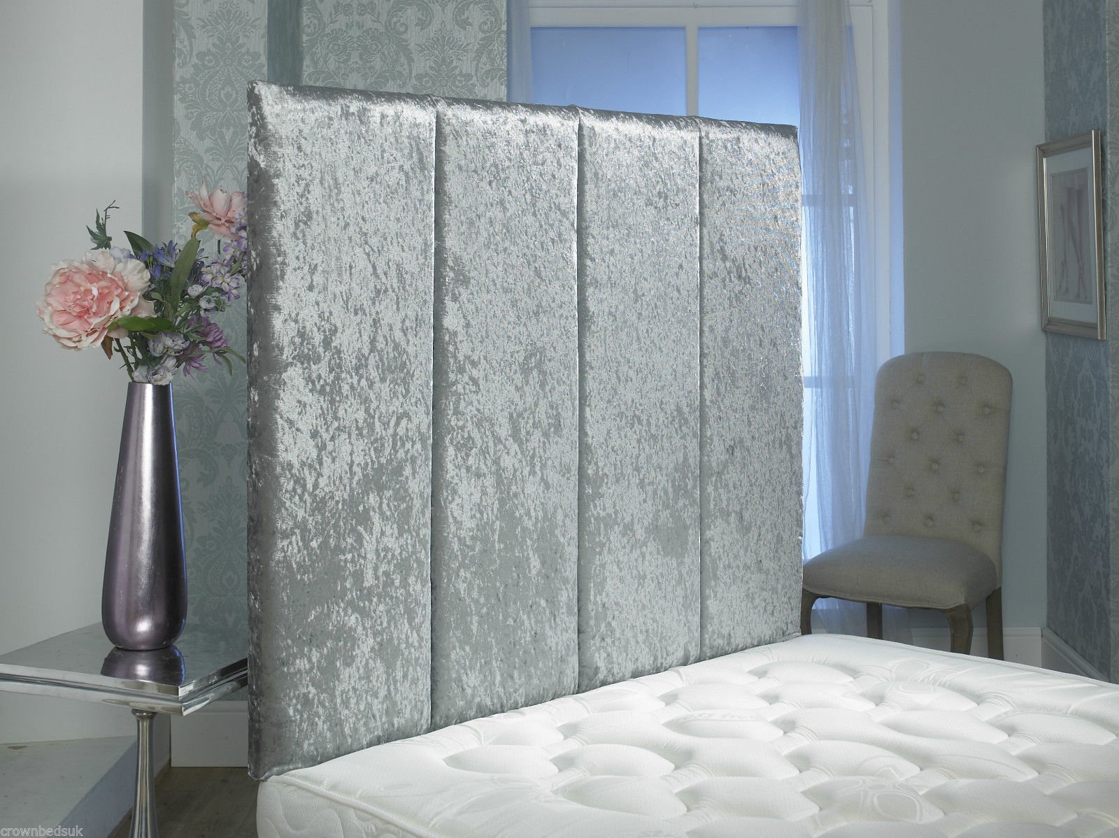 EXCELLENT CRUSHED VELVET ALTON WALL HEADBOARD 2ft6,3ft,4ft,4ft6,5ft,6ft !! (5FT KINGSIZE 44'', Silver)