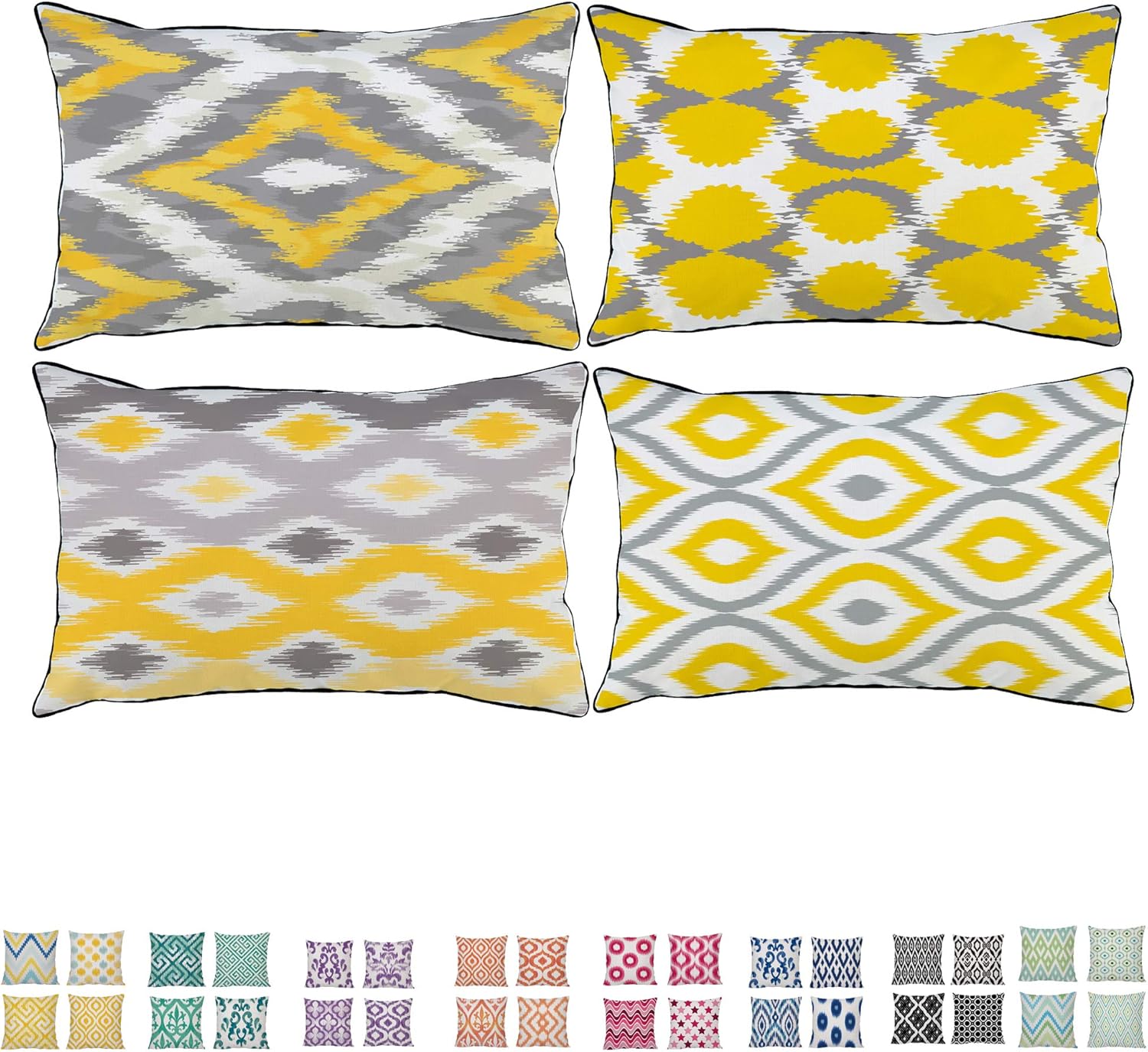 Funda de cojín de algodón y lino a juego con ribetes negros, 30 x ...