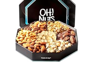Oh! Nuts 7 Section Nuts Gift Basket - Gourmet Assorted Macadamia Nut Gifts Baskets - Healthy Nuts Gift Hexagon Metal Tin Box - Premium Food Gift for Holiday, Movie Night, Corporate, Men & Women
