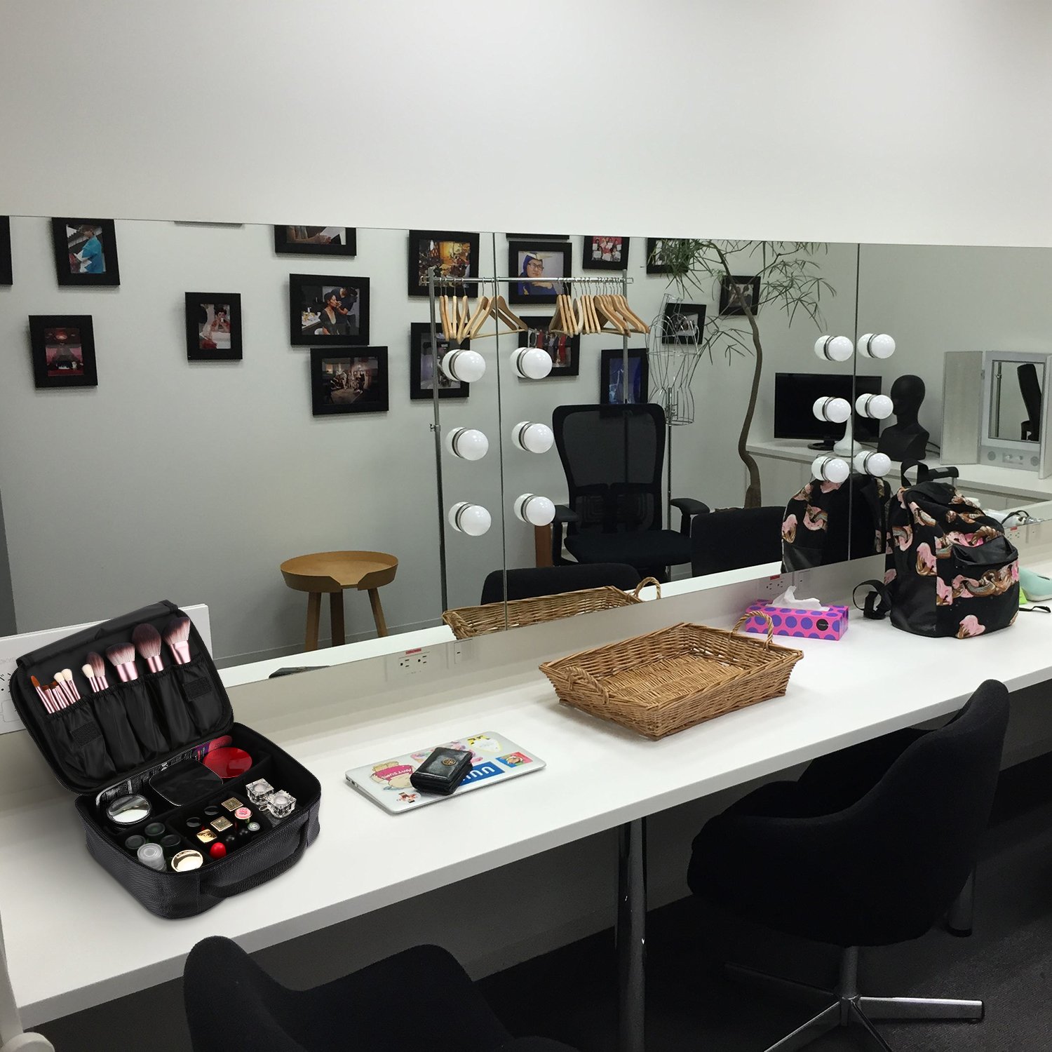 Travel Makeup Train Case, Professional Cosmetic Bag Portable Toiletry Bags with 3 Layers Adjustable Divider for Women Girls