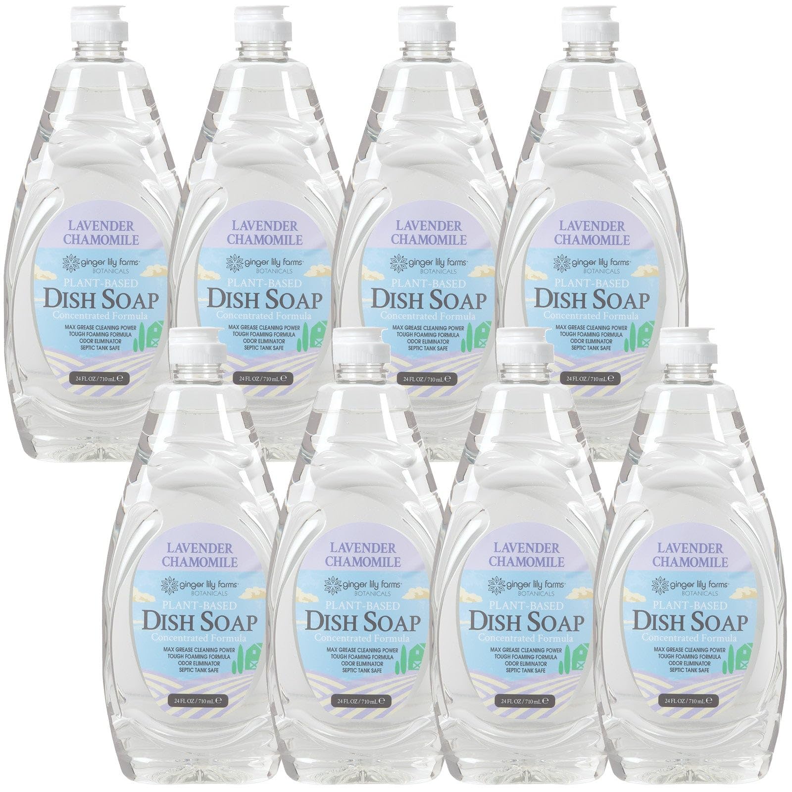 Ginger Lily Farms Botanicals Plant-Based Liquid Dish Soap, Concentrated Formula with Max Grease Cleaning Power, Cruelty-Free, Lavender Chamomile Scent, 24 Fl Oz (Pack of 8) Image