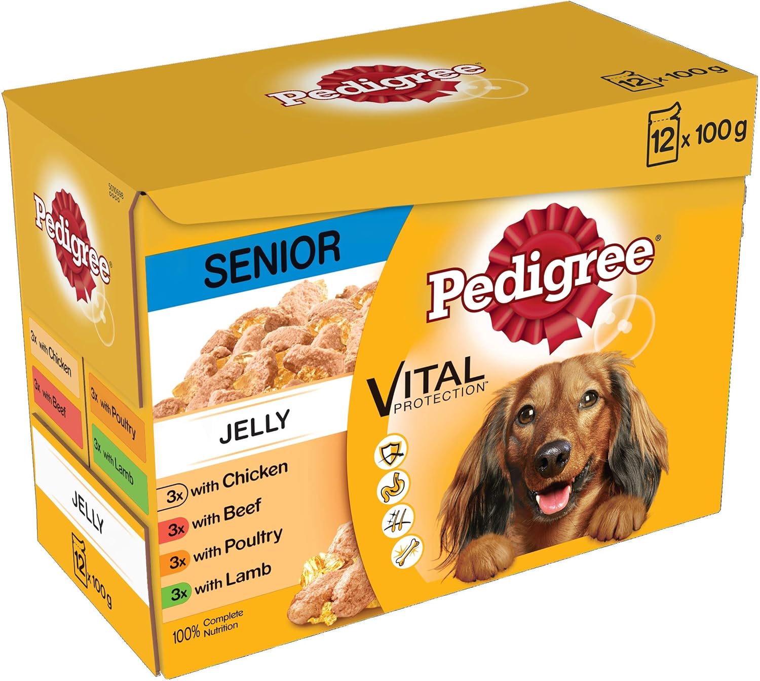 Pedigree 7+ Wet Food for Senior Dogs, Mixed Selection in Jelly, 12 x 100 g