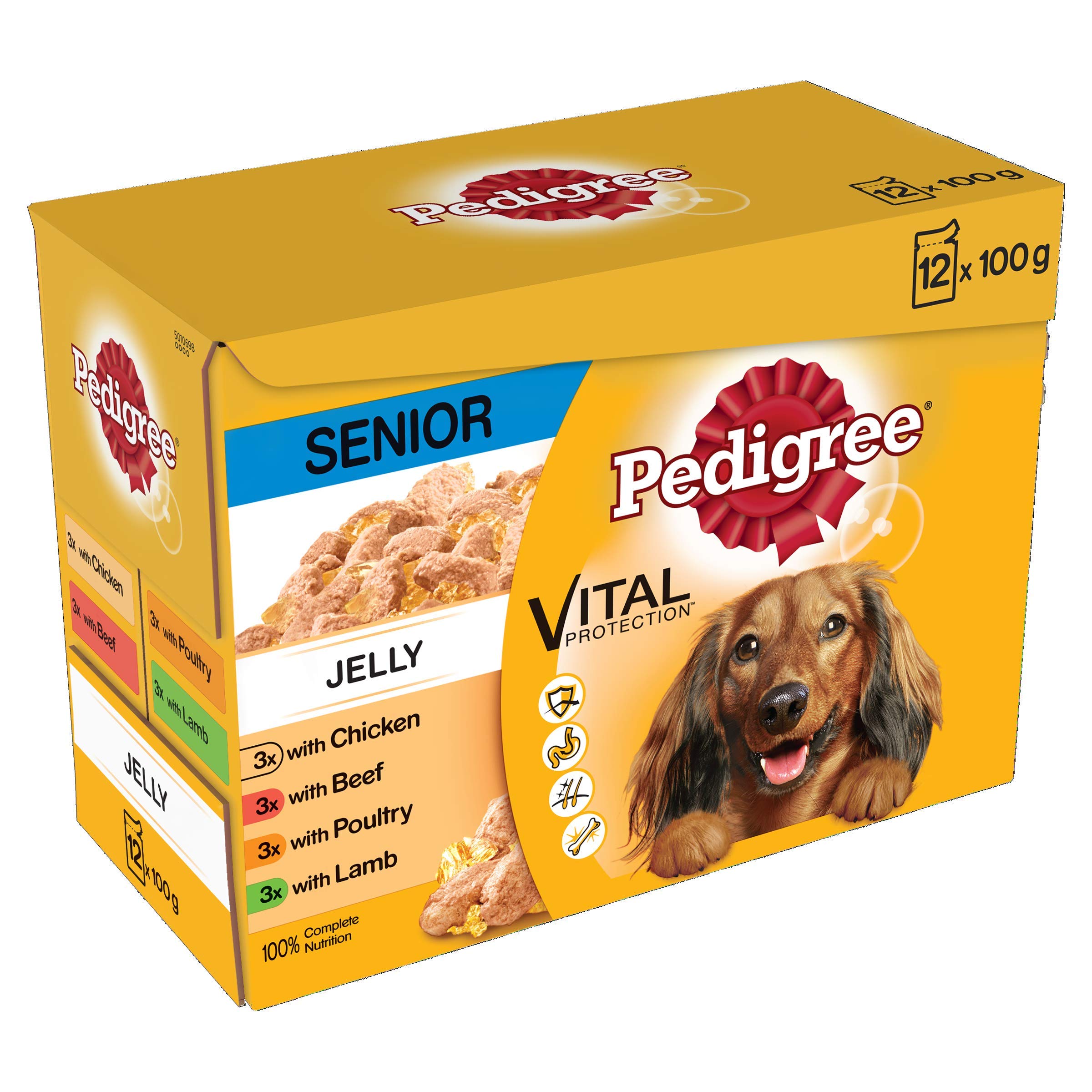 Pedigree 7+ Wet Food for Senior Dogs, Mixed Selection in Jelly, 12 x 100 g