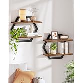 CHOEZON Hexagon Floating Shelves for Wall, Set of 2, 2 -Tier Hanging Shelves, Wall Mounted Storage Shelves, for Living Room, 