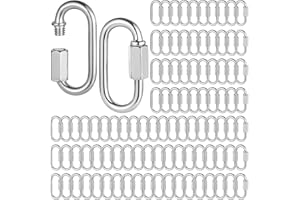 TIDEME 100 Pcs Quick Chain Links, M3.5 Heavy Duty 1/8 Inch D Shape Links, Galvanized Iron Chain Connectors for Safety, Threaded Locking Repair Chain Links for Outdoor Traveling Equipment, 880lbs Capacity
