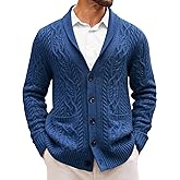 Runcati Mens Shawl Collar Cardigan Sweater Casual Cable Knit Button Down Winter Chunky Ribbed Sweaters