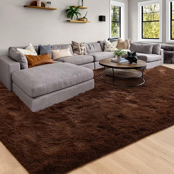 MERELAX SOFT MODERN INDOOR LARGE SHAGGY RUG FOR LIVINGROOM BEDROOM DORM KIDS ROOM HOME DECOR, NON-SLIP PLUSH FLUFFY FURRY FUR AREA RUGS COMFY NURSERY ACCENT FLOOR CARPET 9X12 FEET, BROWN