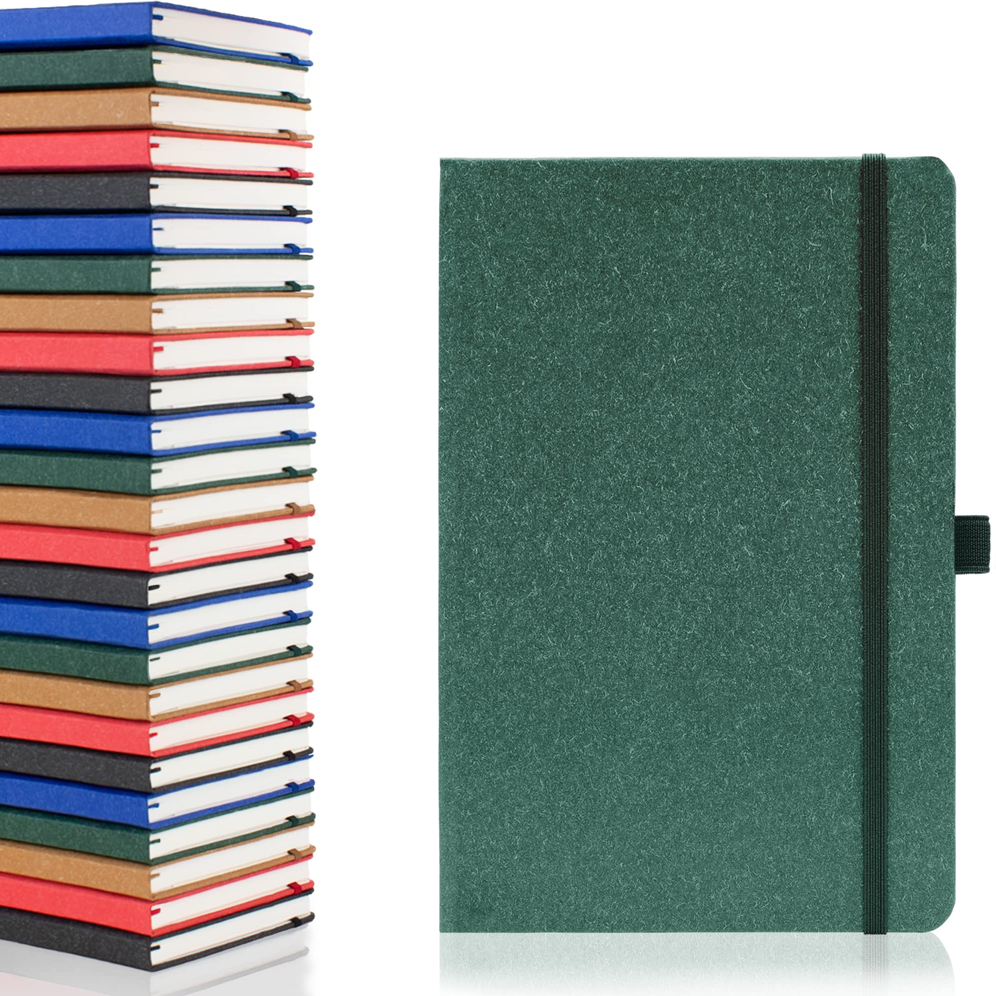 Notes London A5 Environmentally Friendly Eco Notebook with Lined Pages & Date Marks, 100% Recycled Paper, Ribbon, Pen Loop and Enclosure band, Hardback Journal Notepad Note (Green)