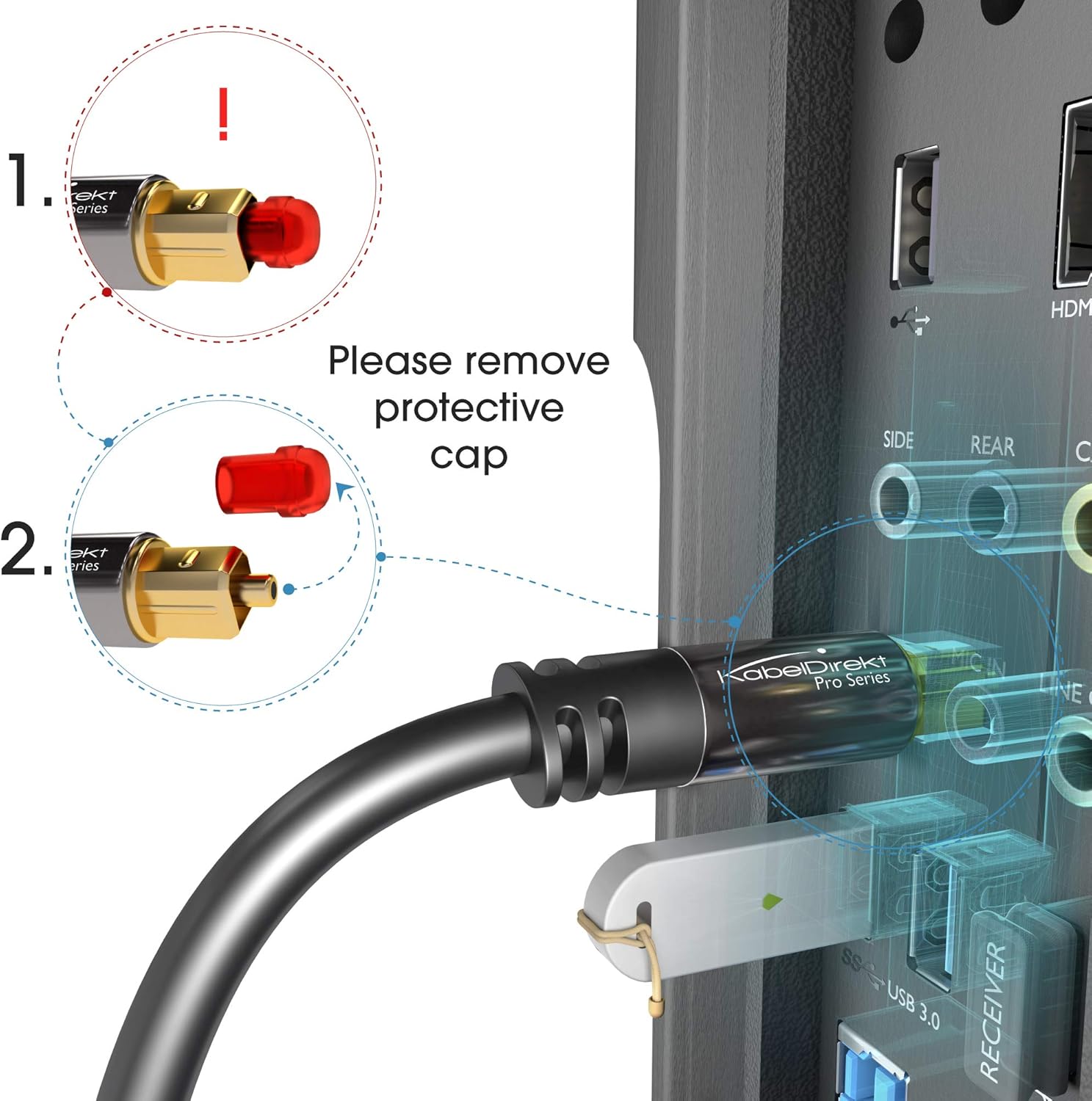 KabelDirekt Optical Digital Audio Cable (15 Feet) Home Theater Fiber Optic Toslink Male to Male Gold Plated Optical Cables Best For Playstation & Xbox - Pro Series: Home Audio & Theater