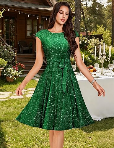 DRESSTELLS Formal Dresses for Women Wedding Guest Sequin Sparkly Cocktail  Party Gala Evening Gown Petite Modest Prom Dress for Teen Glitter Green S  in Dubai - UAE | Whizz Dresses