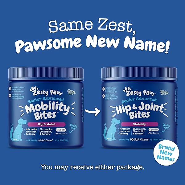 ZESTY PAWS MOBILITY BITES JOINT SUPPLEMENT FOR DOGS – SOFT CHEWS WITH GLUCOSAMINE FOR DOGS, CHONDROITIN, & MSM + VITAMINS C AND E – ADV CHICKEN – 90 COUNT