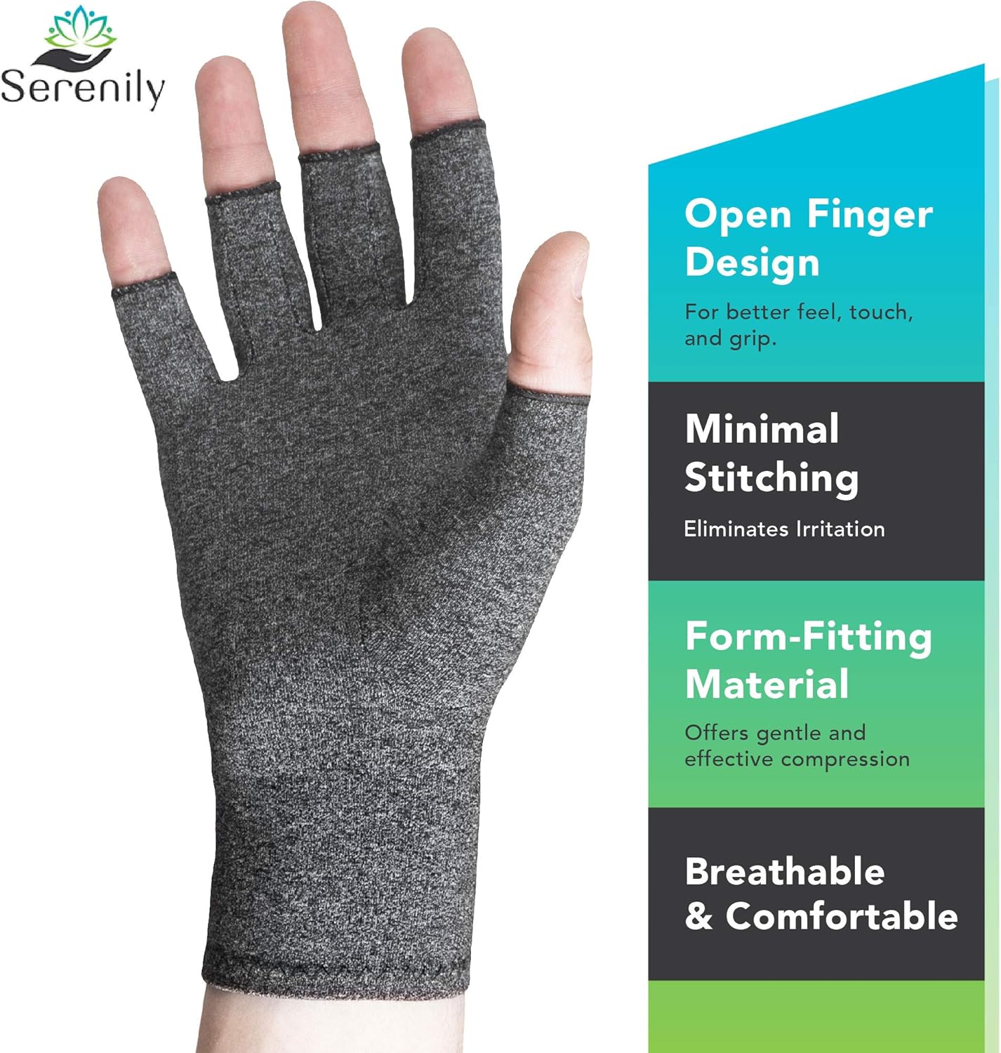 Serenily Arhtritis Gloves - Compression Gloves for Women & Men. Carpal Tunnel Gloves for Raynauds Syndrome, Rheumatoid & Osteoarthritis Pain Relief. Hand Compression Sleeve with Fingerless Design (L): Health & Personal Care