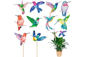 JHGCVX 10 Pcs Hummingbird Diamond Art, Diamond Painting Kits for Garden Decor, Hummingbird Stakes Diamond Art Kits for Indoor Outdoor Garden Yard Decoration