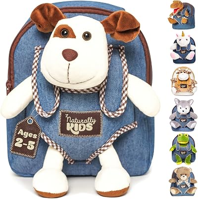 Naturally KIDS Toddler Backpack with Stuffed Animal Dog Plush Toy for Girls Boys