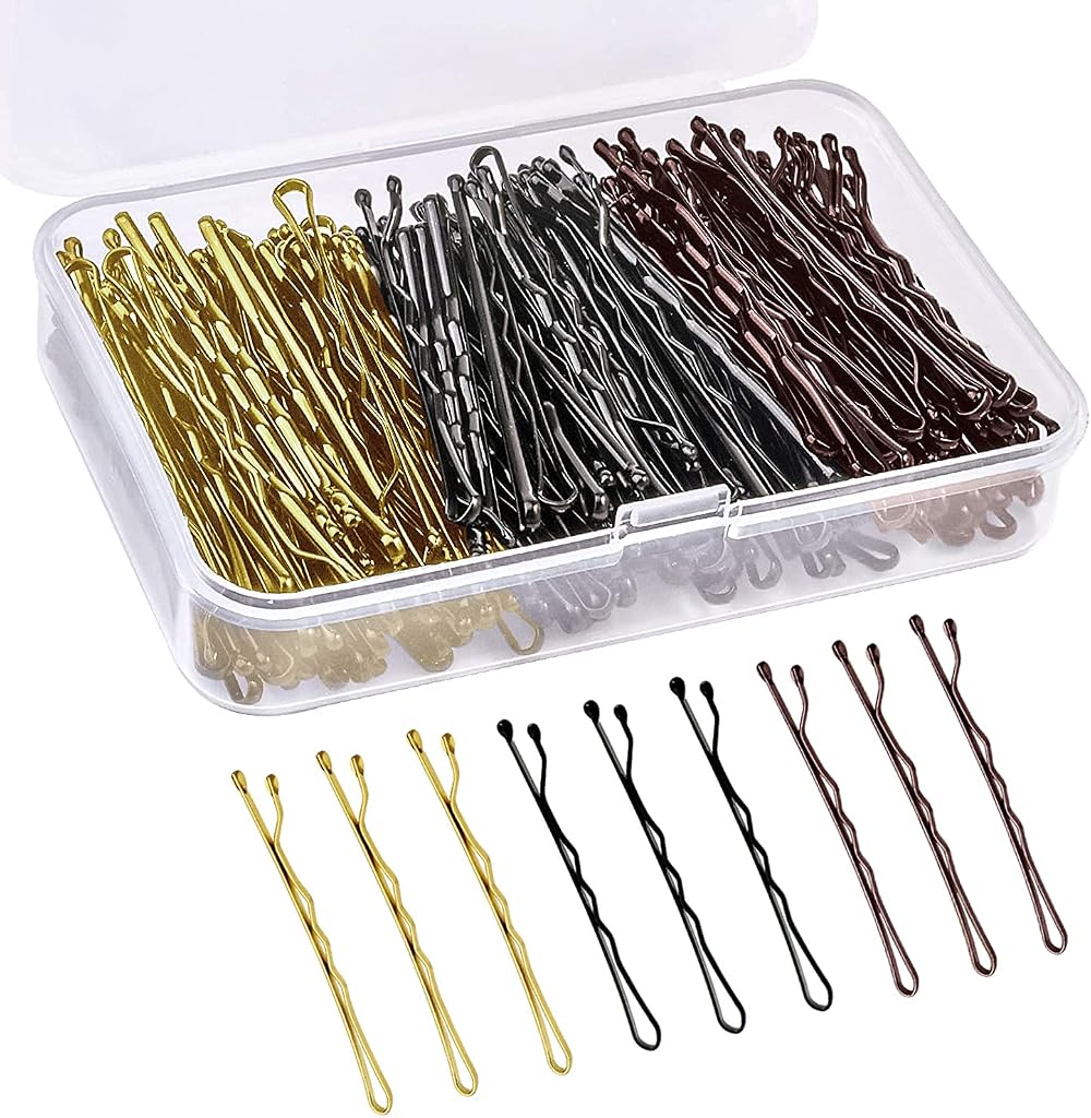 OWill 150 Pieces Bobby Pins Hair Grips Kirby Clips Storage Box Black Blonde