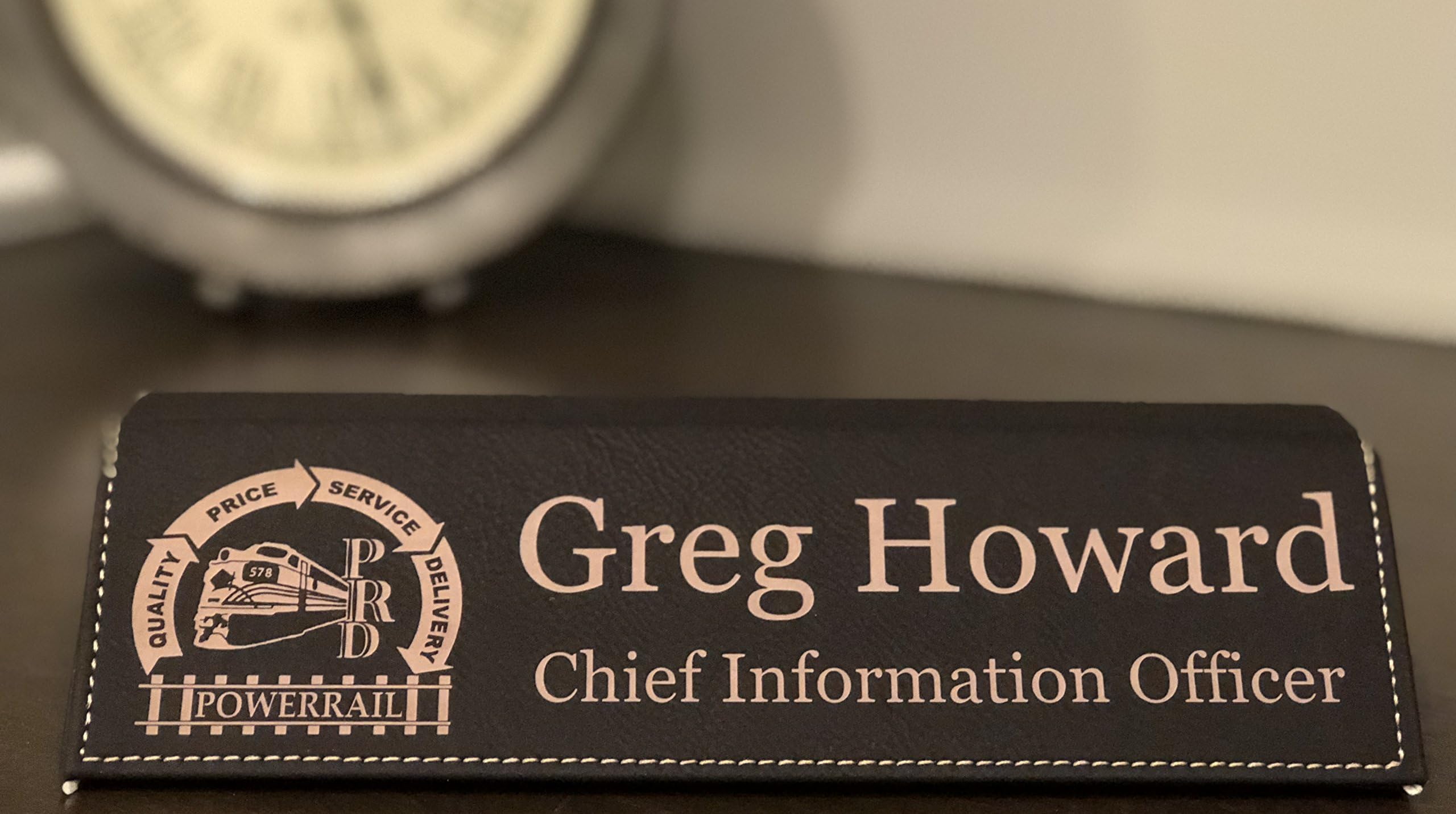 Personalized Leatherette Business Desk Name Plate 8.5" - Free Engraving (Black with Gold Text)
