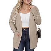 Evervibe Women's Plus Size Cardigan Open Front Casual Long Sleeve Knit Sweaters with Pockets 2025 Lightweight Knit Cardigan