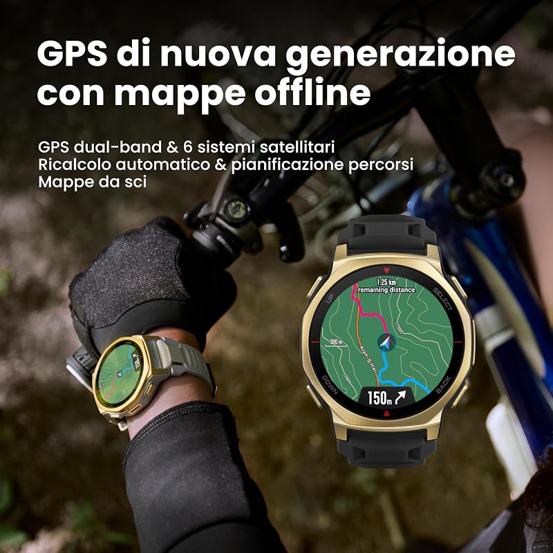 T-Rex 3 Pro Smartwatch Outdoor 44 mm Display AMOLED in zaffiro, torcia integrata, ghiera in titanio, GPS Dual-Band, mappe offline, fino a 17 giorni di autonomia, 10 ATM, 180+ modalità sportive