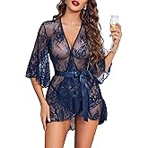 Avidlove Lingerie for Women Sexy Lace Robes Babydoll Lingerie Dress Ruffled Hem Sheer Nightgown