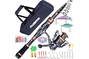 PLUSINNO Fishing Rod and Reel Combos, Bronze Warrior Toray 24-Ton Carbon Matrix Telescopic Fishing Rod Pole, 12 +1 Shielded Bearings Stainless Steel BB Spinning Reel, Travel Freshwater Fishing Gear