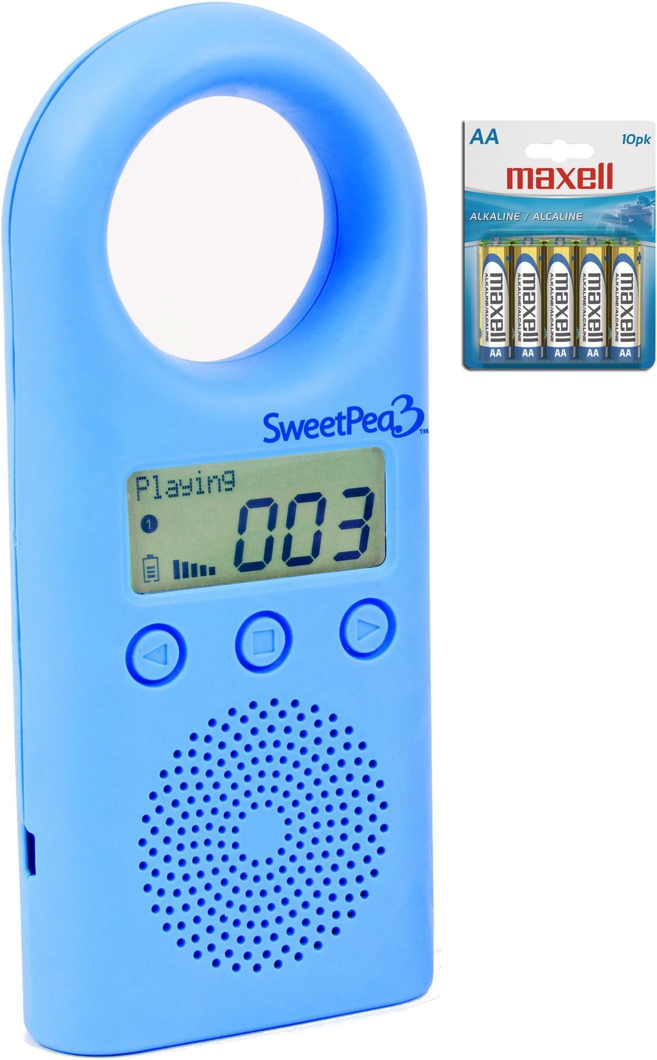 SweetPea3 2 GB MP3 Player for Kids (Blue) With a 10 Pack of Maxell AA Alkaline Batteries for up to 550 hours of Playtime