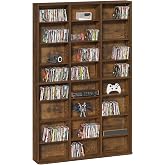 LELELINKY 8 Tier Tall Display Cabinet, Brown Media Storage Cabinet | Adjustable Shelves, Free Standing DVD Organizer Shelf, Floor Multimedia Storage Manga Bookshelf for Living Room &amp; Home Office