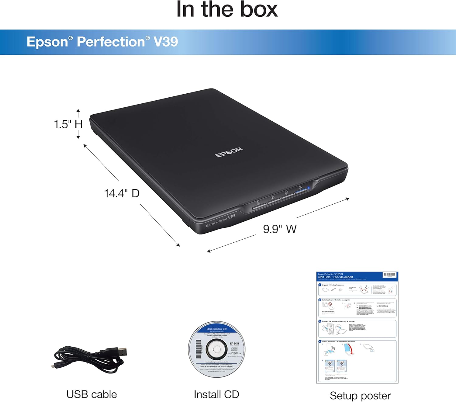 Epson Perfection V39 Color Photo & Document Scanner with Scan-To-Cloud & 4800 Optical Resolution,Black: Electronics
