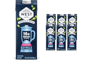 West Life Smoothie Blend Soy Milk, Unsweetened, 16g of Protein, Vegan Dairy Alternative, Lactose-Free, 32oz (Pack of 6)